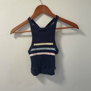 PacSun Me to We Navy Ribbed Knit Crop Top Tank Top